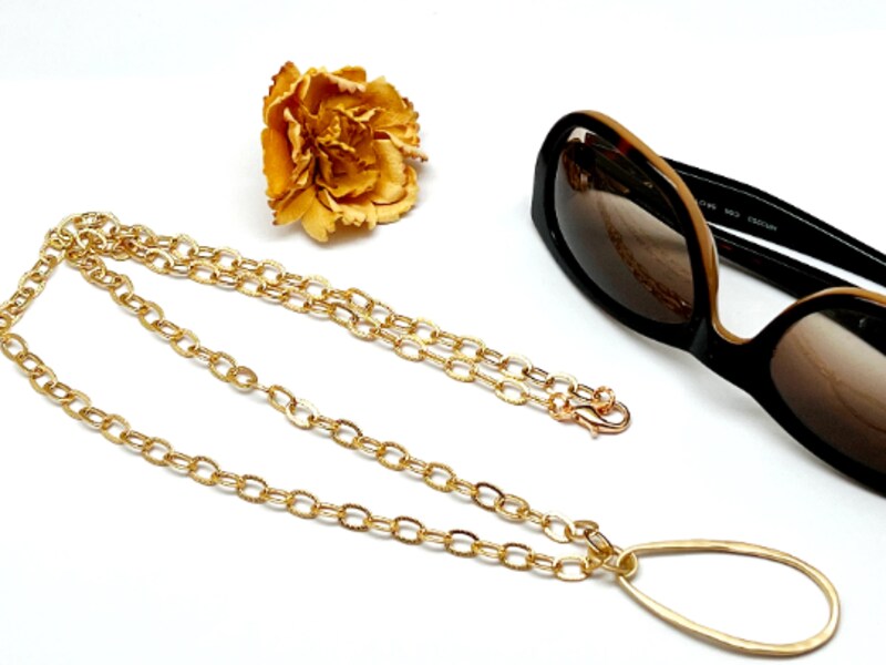 Gold Chain Eyeglass Loop Necklace Reading Glasses Ring Holder